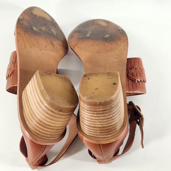 Madewell The Warren Leather Sandal Womens 7 Brown Block Heels Strappy Woven Boho - Picture 6 of 7